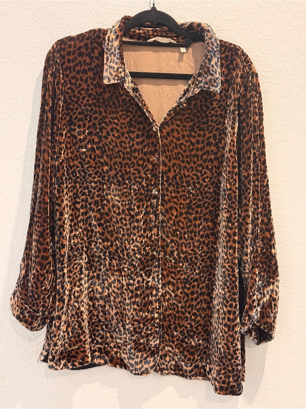 Soft Surroundings Leopard Velvet Button-Down Shirt - Brown